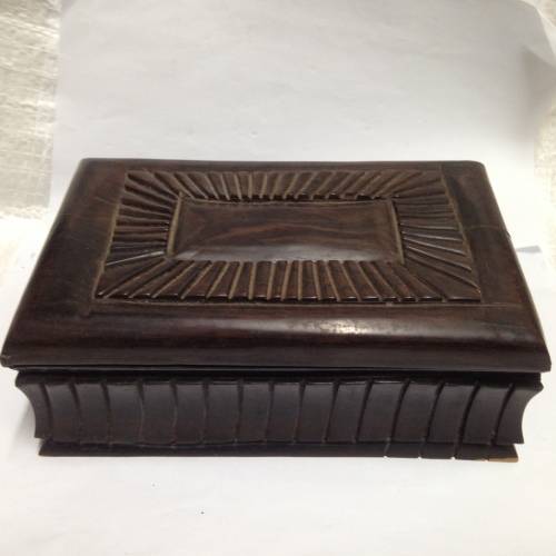 BOX Lided -  EBONY 1.066kg Solid Hand Carved box*Red Velvet Interior -TLC needed