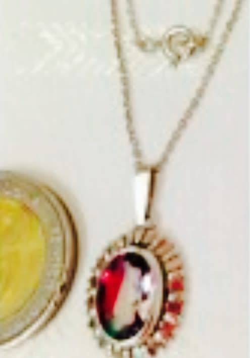 Pendant+chain Stamped 835 theGERMAN Silver mark Watermelon Stone LOOK At My BUY NOW items NO WAITING