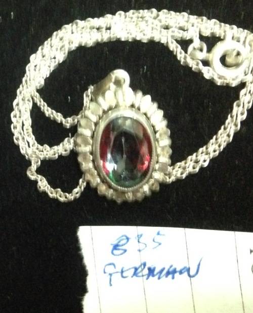 Pendant+chain Stamped 835 theGERMAN Silver mark Watermelon Stone LOOK At My BUY NOW items NO WAITING