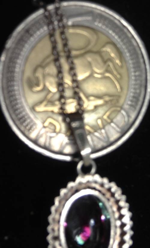 Pendant+chain Stamped 835 theGERMAN Silver mark Watermelon Stone LOOK At My BUY NOW items NO WAITING