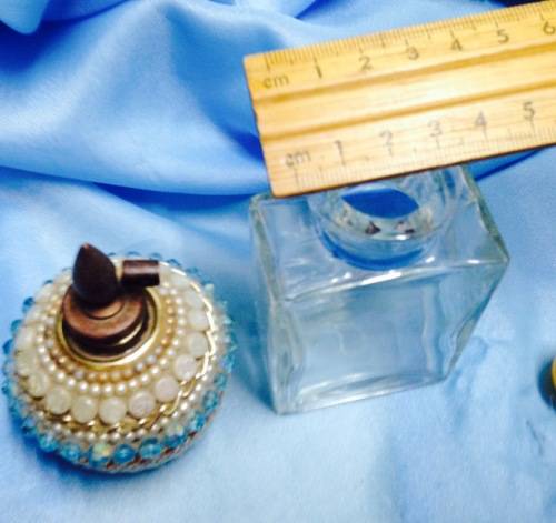 Perfume BOTTLES 1 antique has been Embellished with beads + one is clear glass no lid