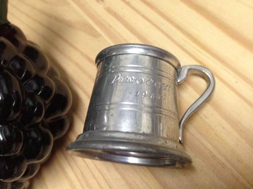 Glass Grape bottle - Sealed + Small metal cup
