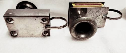 2 EPNS Finger loop candle holder match box Slot matching set