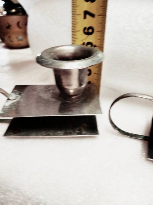 2 EPNS Finger loop candle holder match box Slot matching set