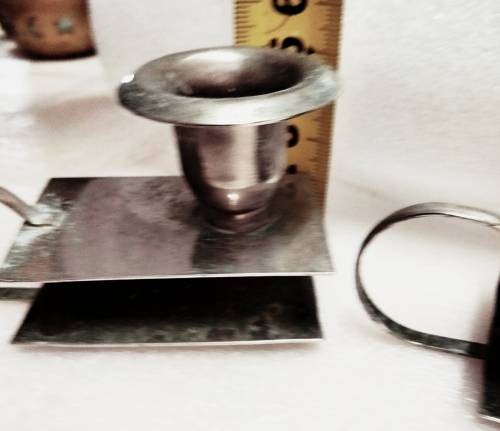 2 EPNS Finger loop candle holder match box Slot matching set