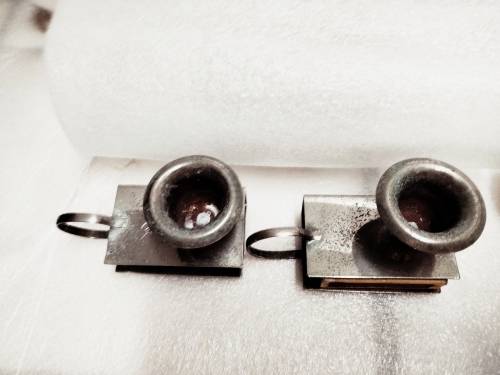 2 EPNS Finger loop candle holder match box Slot matching set
