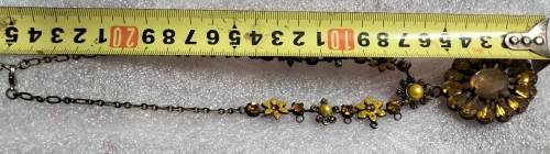 Necklace - CLOISONNE FLOWER big AMBER CRYSTALS GOLD TONE METAL