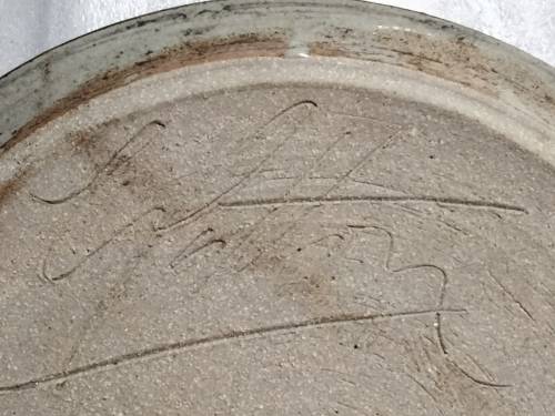 Wall Or Cabinet Plate Variegated blues browns Art signed G Pattern has octopus holder to hang