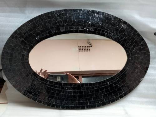 `MIRROR MOSAIC Black Tiles back wire to hang Note
