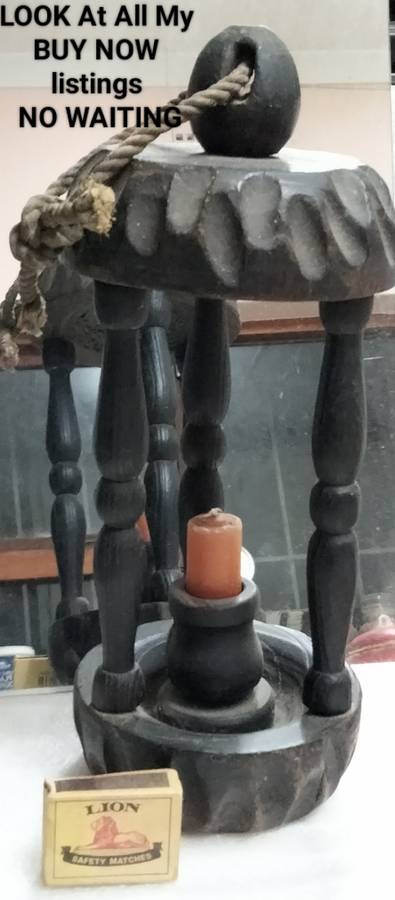 Lantern Candle holder BIG hand carved 692gr finial rope columns