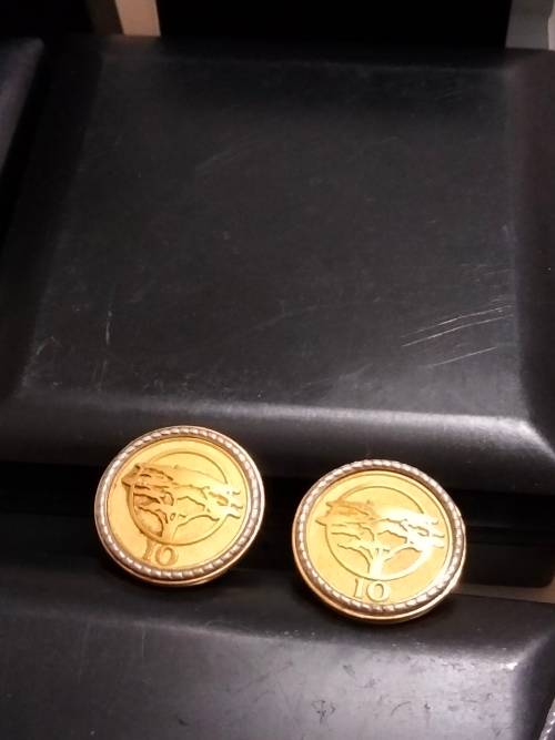 Cufflinks + Tie Clip - Riffle MOP 1 pair FNB tree script 10+1pr Roman Centurion Gold Tone metal