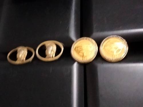 Cufflinks + Tie Clip - Riffle MOP 1 pair FNB tree script 10+1pr Roman Centurion Gold Tone metal