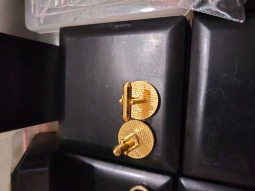 Cufflinks + Tie Clip - Riffle MOP 1 pair FNB tree script 10+1pr Roman Centurion Gold Tone metal