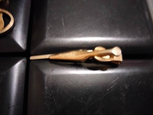 Cufflinks + Tie Clip - Riffle MOP 1 pair FNB tree script 10+1pr Roman Centurion Gold Tone metal