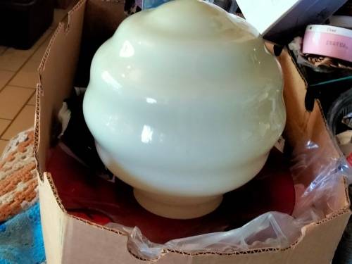 Lamp shade large OPALINE Art Deco Step 4 ring white cased