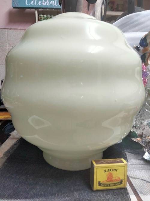 Lamp shade large OPALINE Art Deco Step 4 ring white cased