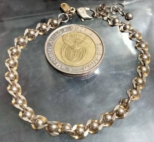 Bracelet vintage Stamped < CRIS  NS Bracelet Flat Curb ball link   Gold/Silver tone plate