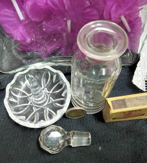 PERFUME bottle1 Clear impressed thumbies+I Cut Crystal Ring Holder Trinket bowl