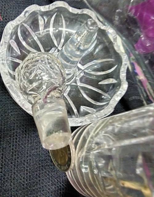 PERFUME bottle1 Clear impressed thumbies+I Cut Crystal Ring Holder Trinket bowl