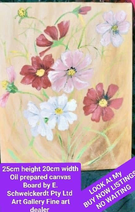 Painting Oil -Pink Red White * Flowers *  LOOK At My BUY NOW items NO WAITING