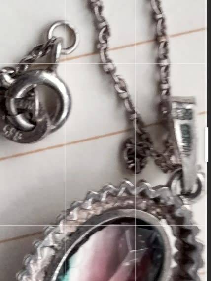 Pendant+chain Stamped 835 theGERMAN Silver mark Watermelon Stone LOOK At My BUY NOW items NO WAITING