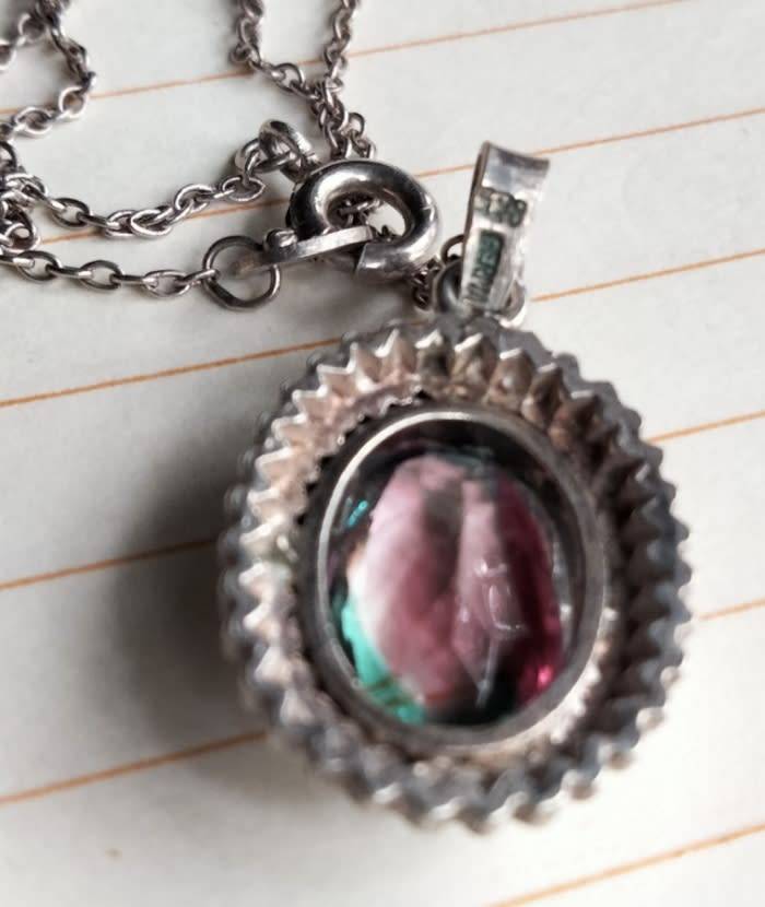 Pendant+chain Stamped 835 theGERMAN Silver mark Watermelon Stone LOOK At My BUY NOW items NO WAITING