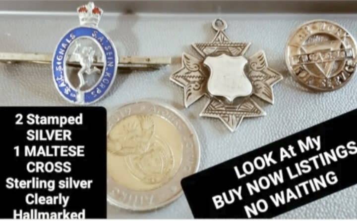 STERLING SILVER Fob CharmMalteseCrossShield William LeatherBIRMINGHAM+WW2PinVolunteer+Sweetheart Bro