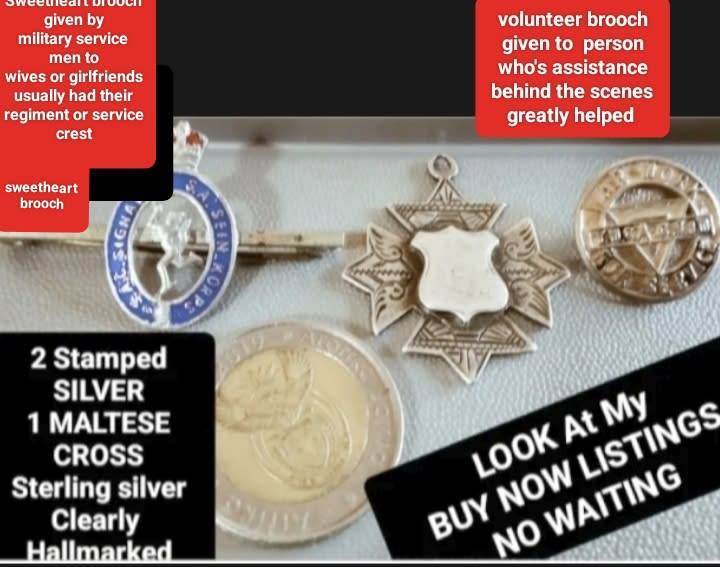 STERLING SILVER Fob CharmMalteseCrossShield William LeatherBIRMINGHAM+WW2PinVolunteer+Sweetheart Bro