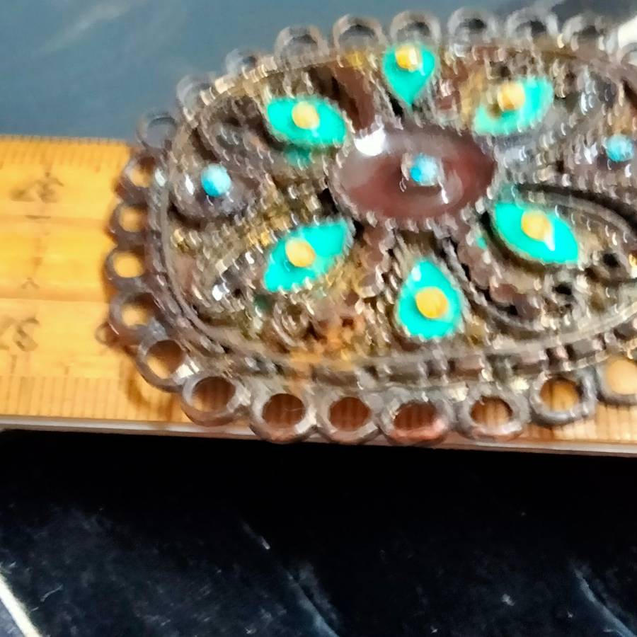 NECKLACE- Oxidised style PENDANT large square cloisonné flowers +New chain lobster clasp SILVER tone