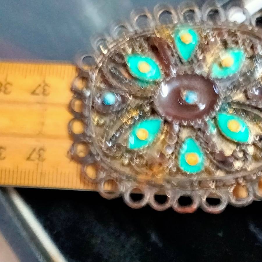 NECKLACE- Oxidised style PENDANT large square cloisonné flowers +New chain lobster clasp SILVER tone