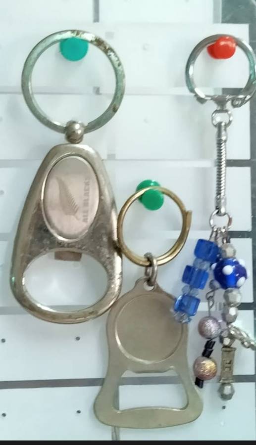 Keyrings -All blacks -  Bell shape opener - Art glass dangle beads