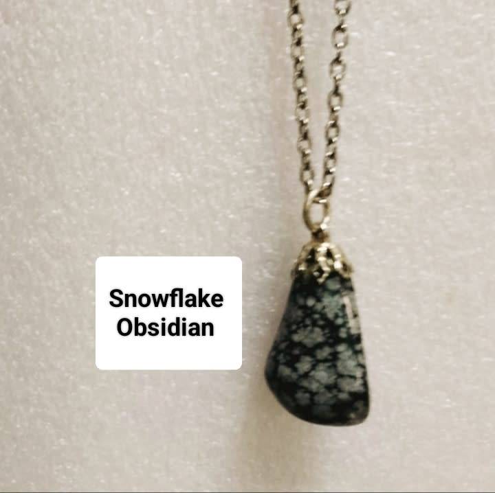 Necklace Snowflake Obsidian pendant+stainless steel chain