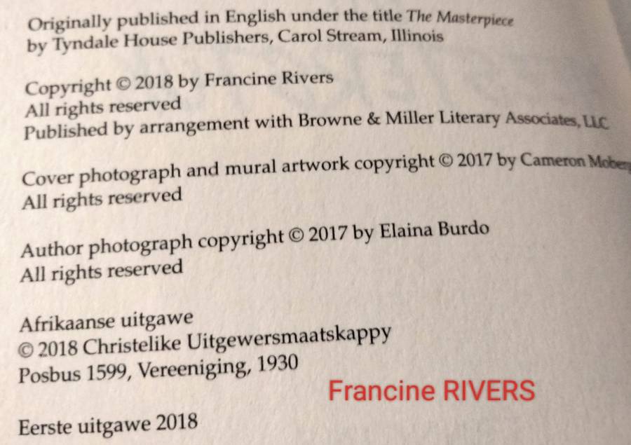 Book AFRIKAANS -Author FRANCINE RIVERS - DIE MEESTERSTUK edition PB 2018 pre-owned