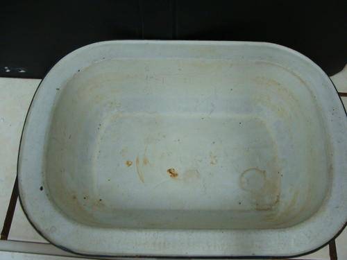 ENAMEL SQUARE DISH  WHITE WITH BLACK TRIM-see pictures LATE  ENTRY