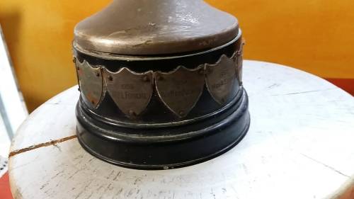 LARGE VINTAGE TROPHY WITH BADGES