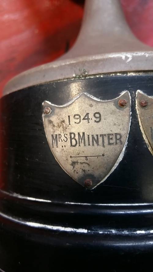 LARGE VINTAGE TROPHY WITH BADGES