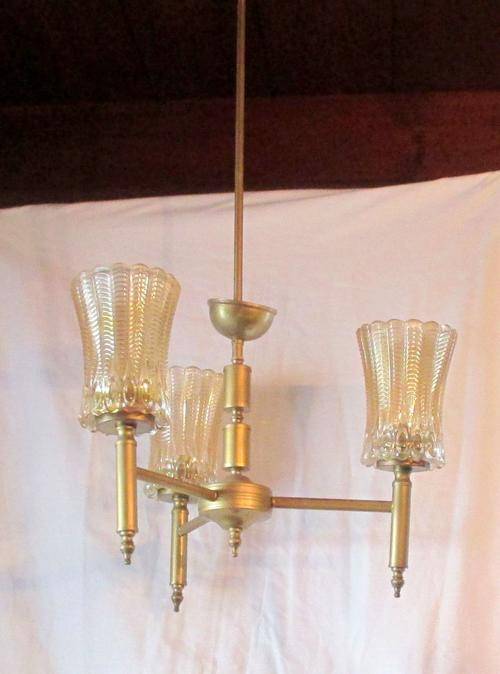 ART DECO THREE TIER YELLOWISH GLASS CEILING LIGHTING