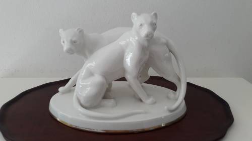Art Deco Hutschenreuther German/Bavarian  porcelain double panther figural group circa 1930's