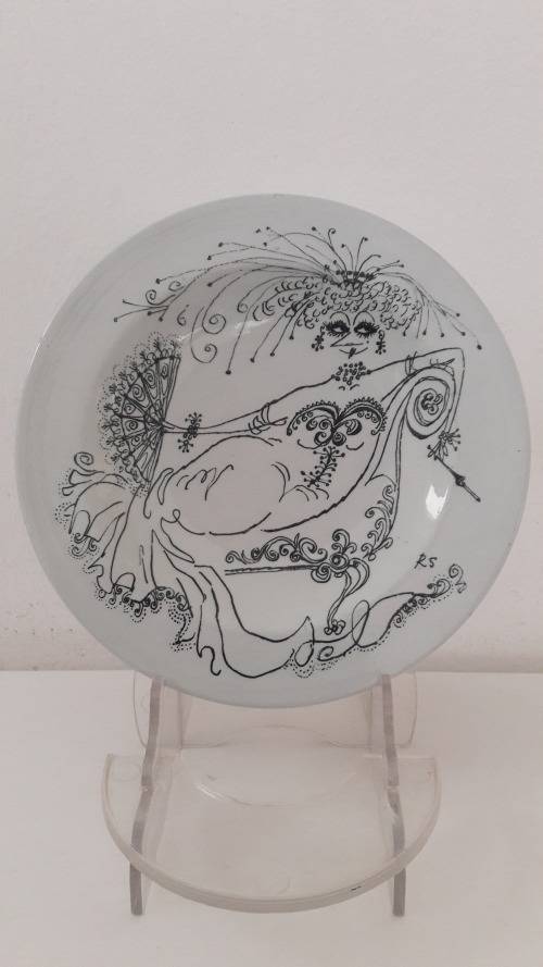 Scandinavian - Nymolle Denmark ceramic wall plate design by Ronald Searle circa 1950's