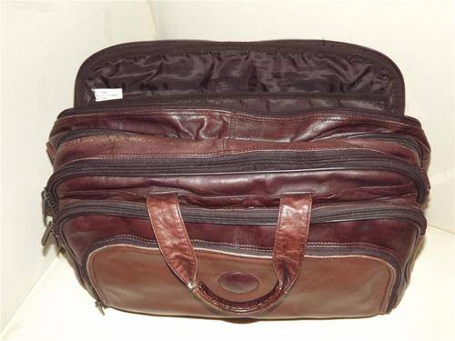 VINTAGE BROWN/BURGANDY  ZIPPED LEATHER BRIEFCASE BAG WITH ZIPS - CAN BE USED FOR BRIEFCASE/LAPTOPBAG