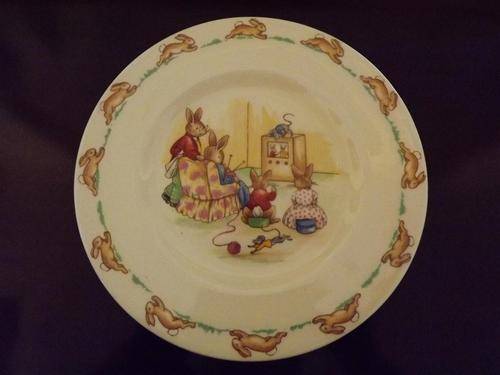 ROYAL DOULTON 'BUNNYKINS' SIDE PLATE  -"FAMILY OF BUNNIES WATCHING TELEVISION" 16cm IN DIAMETER