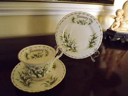 ROYAL ALBERT - JANUARY  - TEA TRIO - FLOWER OF THE MONTH SERIES - SNOWDROPS- BEAUTIFUL!