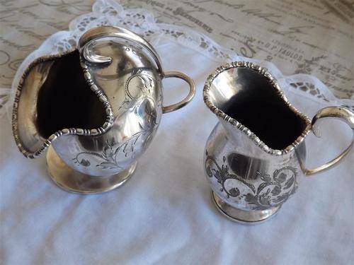 SILVER PLATED E.P.N.S  VICTORIAN ENGRAVED SUGAR SCUTTLE BOWL AND MATCHING MILK JUG - MADE IN ENGLAND