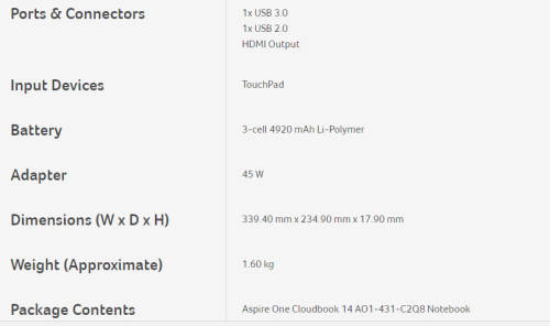 *AS NEW*ACER ASPIRE ONE "CLOUDBOOK"*32GB FLASH*2GB*14.1" HD*6TH GEN N3060*