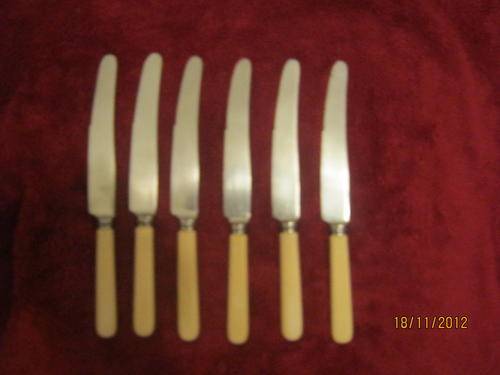 Set of 6 Silver Plated Dinner Knives with "Bone" Handles