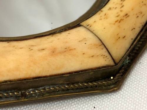 ANTIQUE BRASS & BONE HAND MIRROR 9CM