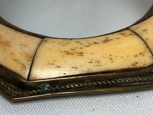 ANTIQUE BRASS & BONE HAND MIRROR 9CM