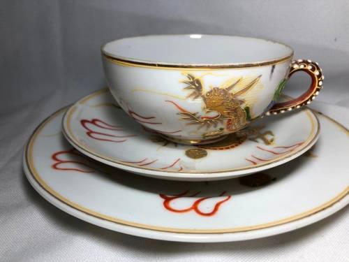 ORIENTAL DRAGON MORIAGE PORCELAIN TEA SET - 21 PIECE -6X TRIOS,JAR,2XPOTS