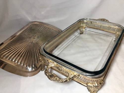 Highly detailed antique silver plated and glass entre dish with cover