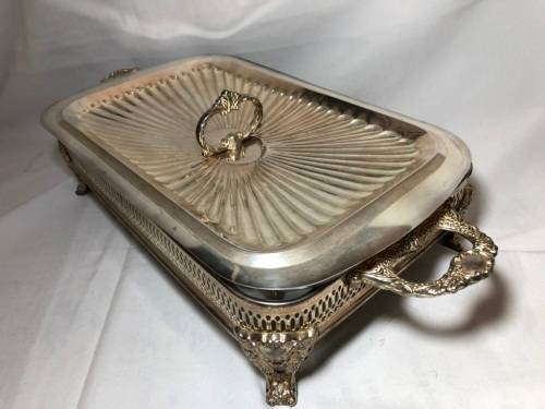 Highly detailed antique silver plated and glass entre dish with cover
